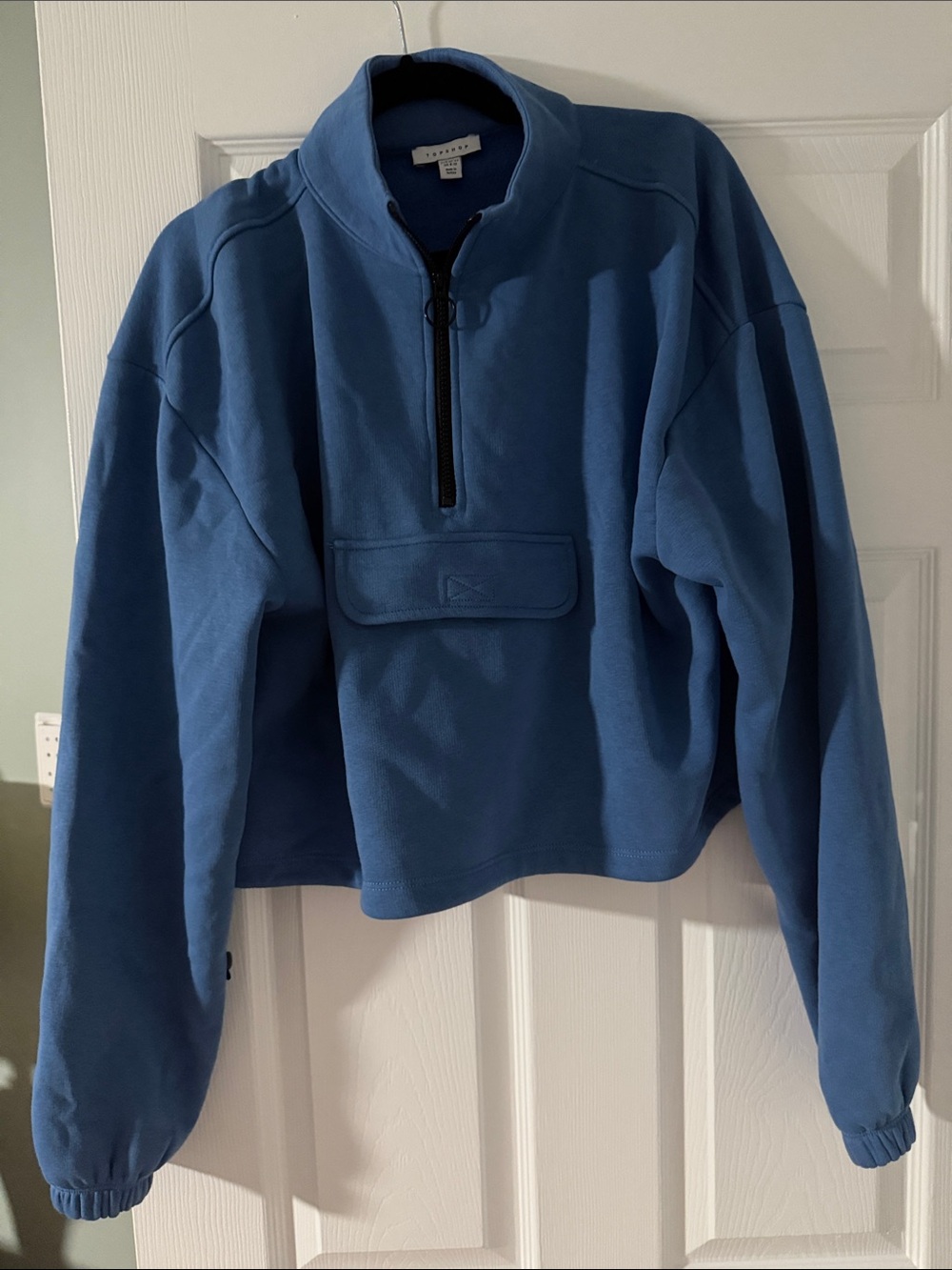 Topshop Blue Cropped Half-Zip Pullover